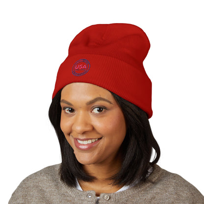 SemiQuin Classic Cuffed Beanie | USA Centennial Embroidered Winter Hat, Patriotic Gift