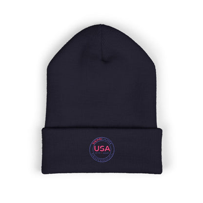 SemiQuin Classic Cuffed Beanie | USA Centennial Embroidered Winter Hat, Patriotic Gift