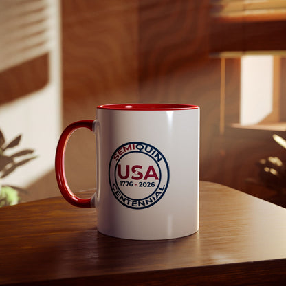 Semiquin 250 Years Two-Tone Coffee Mug, 11oz – Perfect for Celebrations, Patriotic Gift, Americana Collectible, Everyday Use