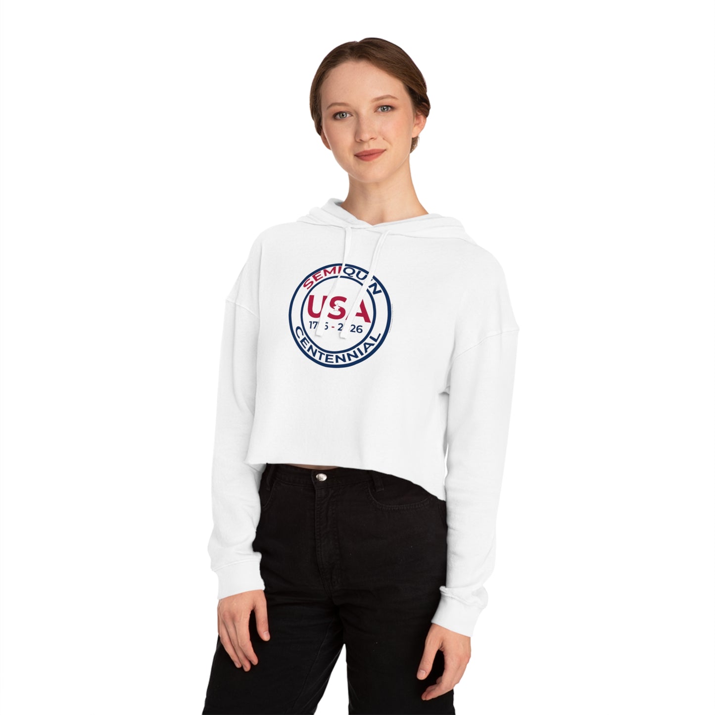 USA SemiQuin Cropped Hoodie — 1776–2026 Centennial Graphic