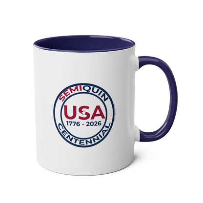 Semiquin 250 Years Two-Tone Coffee Mug, 11oz – Perfect for Celebrations, Patriotic Gift, Americana Collectible, Everyday Use
