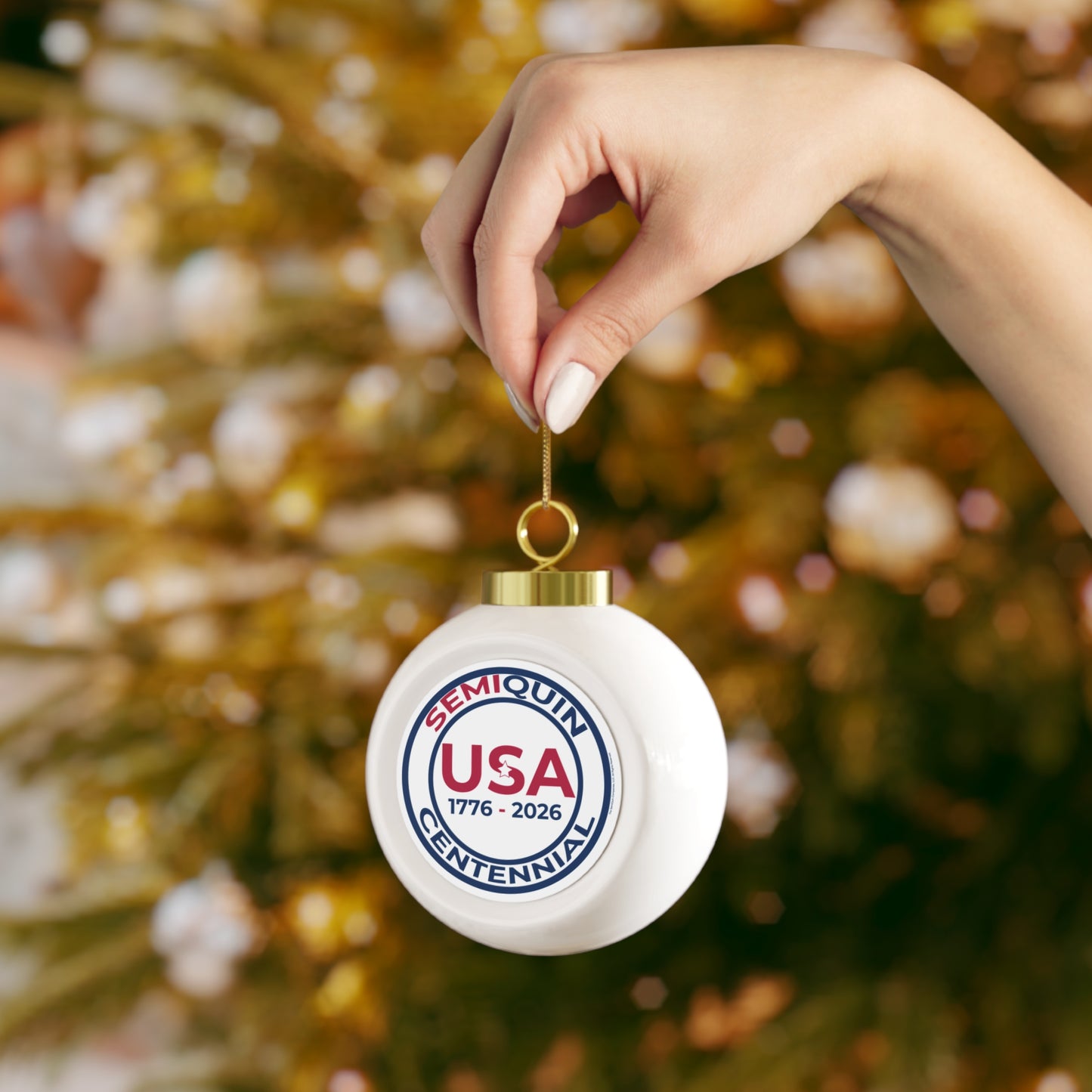 Festive Christmas Ball Ornament - Semiquin USA  1776-2026
