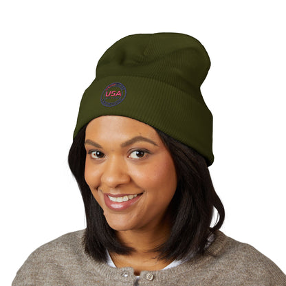 SemiQuin Classic Cuffed Beanie | USA Centennial Embroidered Winter Hat, Patriotic Gift