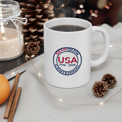 Semiquin Centennial Ceramic Mug | Patriotic Coffee Cup & Tea Mug | 250-Year Celebration Drinkware Gift