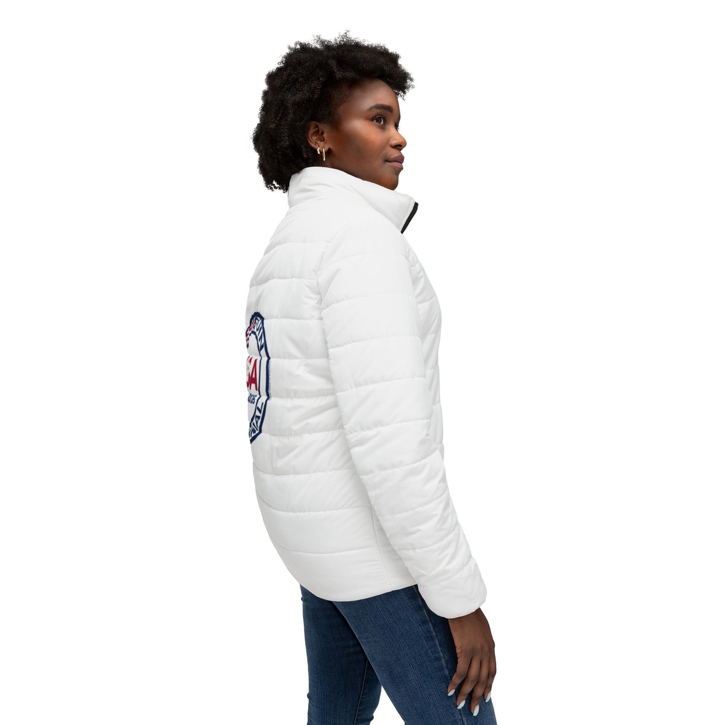 Stylish Women’s USA Puffer Jacket | SemiQuin Centennial Outerwear, Winter Coat, Patriotic Fashion, Outdoor Gear, Holiday Gift for Her