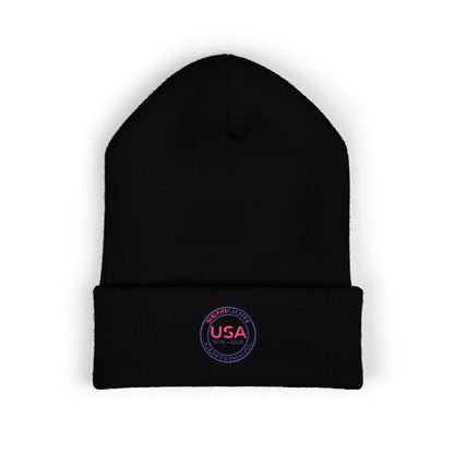 SemiQuin Classic Cuffed Beanie | USA Centennial Embroidered Winter Hat, Patriotic Gift