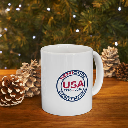 Semiquin Centennial Ceramic Mug | Patriotic Coffee Cup & Tea Mug | 250-Year Celebration Drinkware Gift