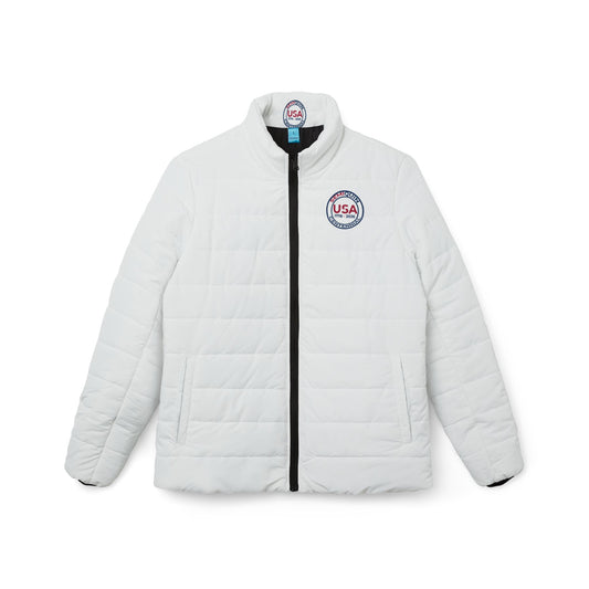 Stylish Women’s USA Puffer Jacket | SemiQuin Centennial Outerwear, Winter Coat, Patriotic Fashion, Outdoor Gear, Holiday Gift for Her