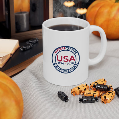 Semiquin Centennial Ceramic Mug | Patriotic Coffee Cup & Tea Mug | 250-Year Celebration Drinkware Gift