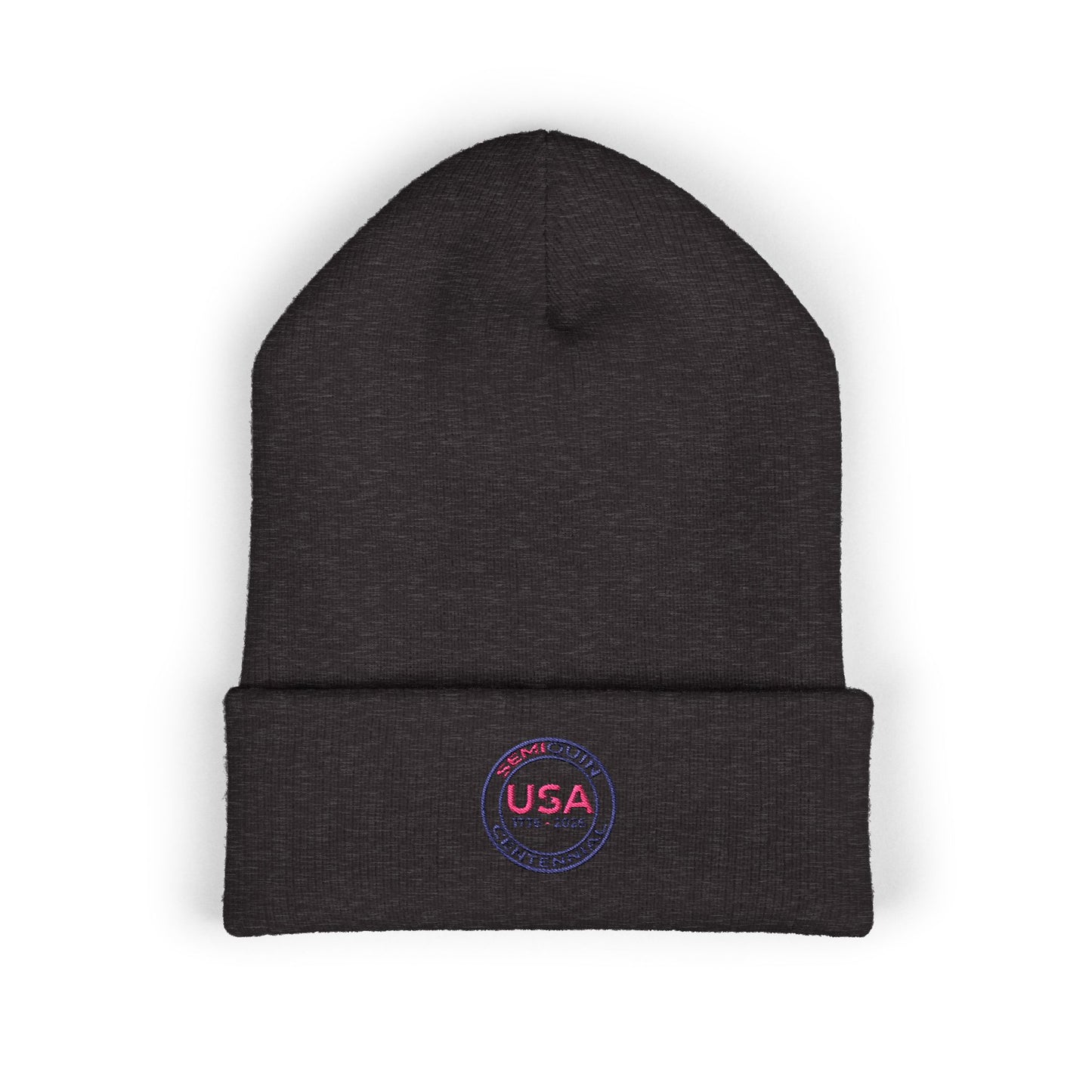 SemiQuin Classic Cuffed Beanie | USA Centennial Embroidered Winter Hat, Patriotic Gift