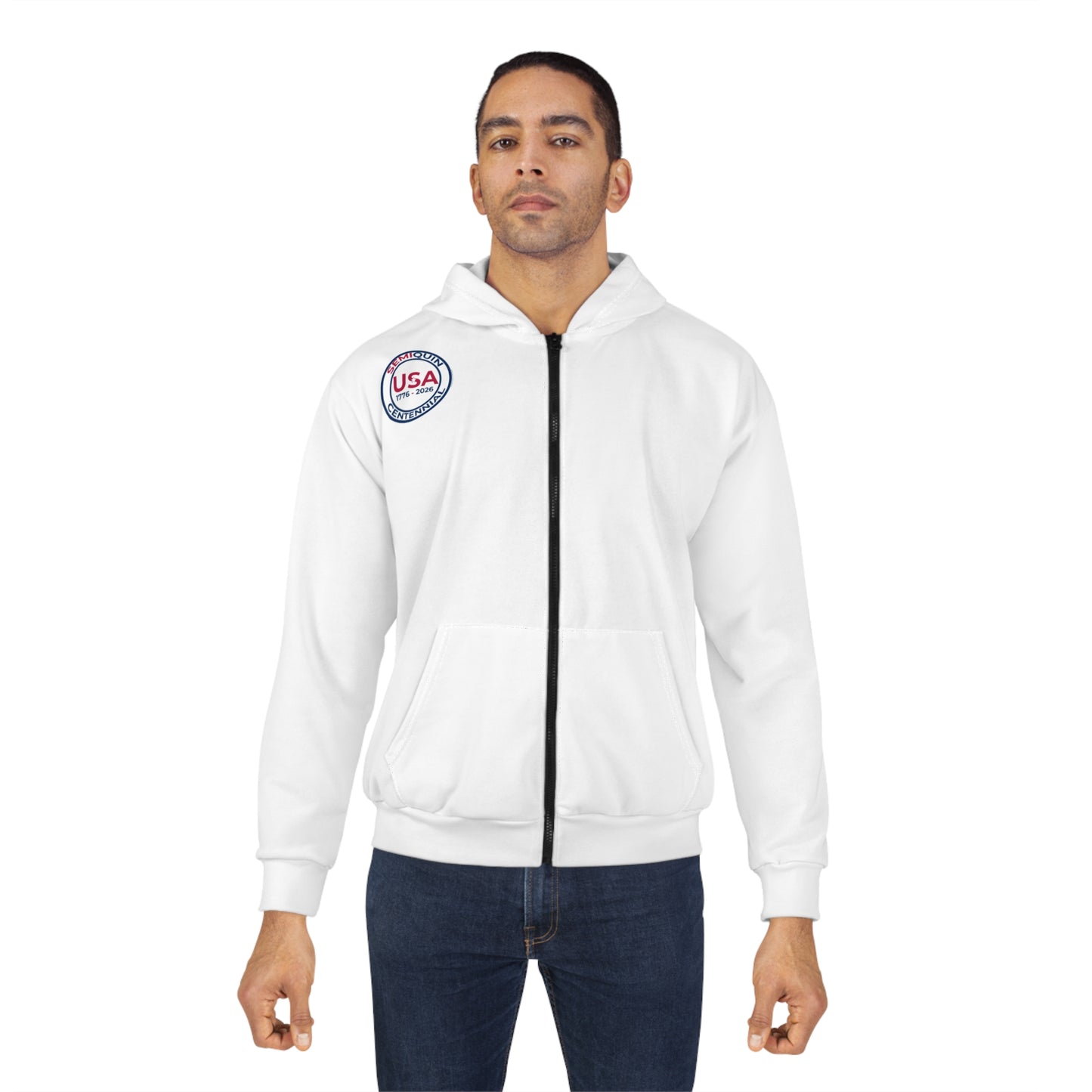 USA SemiQuin Logo Zip Hoodie — Patriotic American Flag Emblem