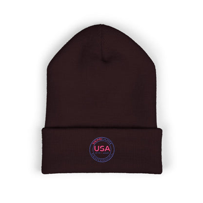SemiQuin Classic Cuffed Beanie | USA Centennial Embroidered Winter Hat, Patriotic Gift