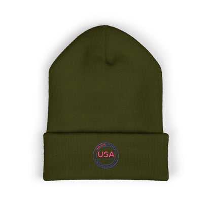 SemiQuin Classic Cuffed Beanie | USA Centennial Embroidered Winter Hat, Patriotic Gift