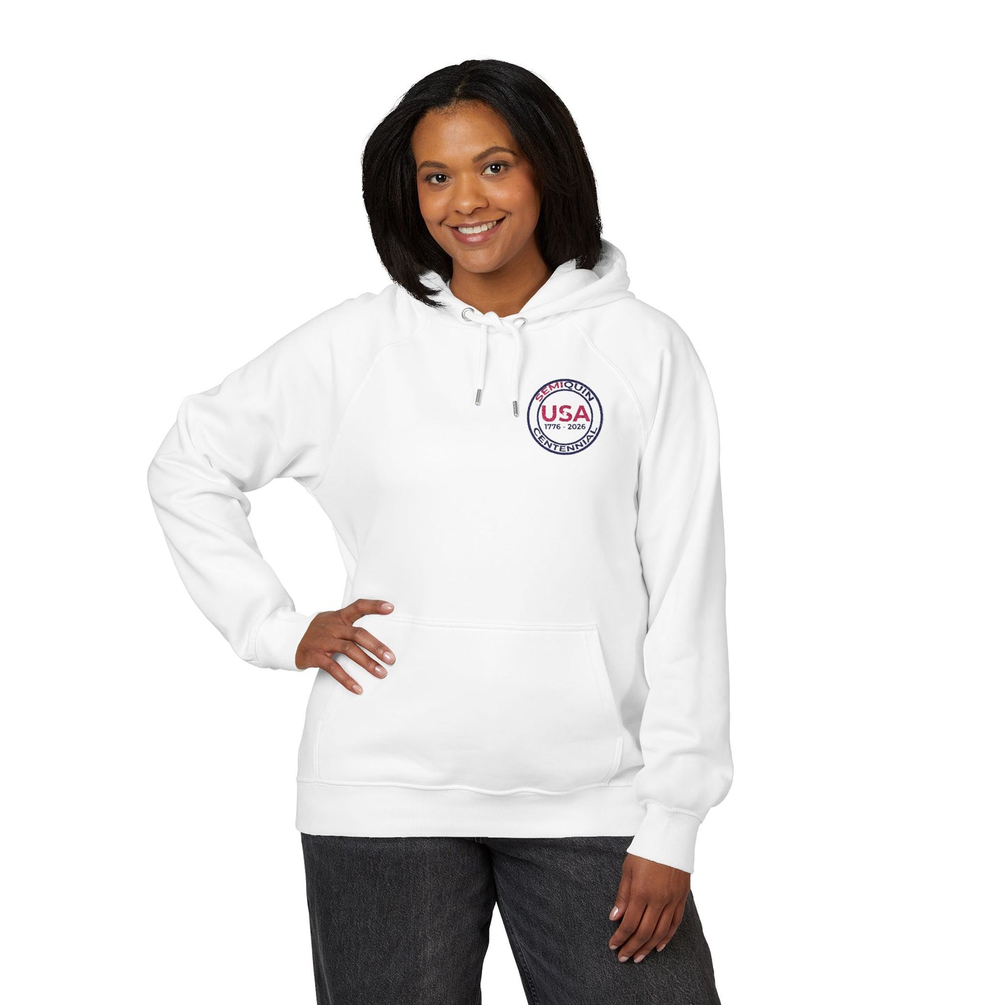 USA SemiQuin  Embroidered Raglan Hoodie — Patriotic Chest Patch