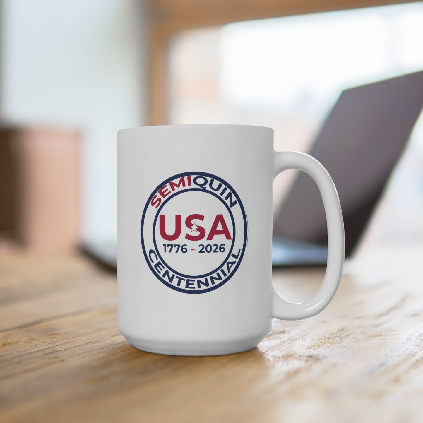 SemiQuin Emblem Ceramic Mug – 15oz | Patriotic Coffee & Tea Cup