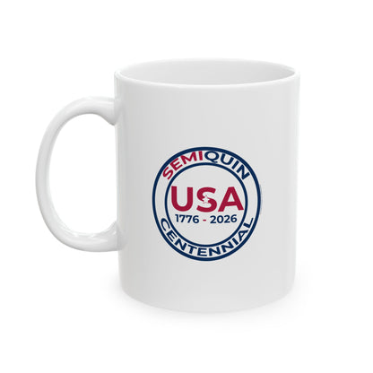 Semiquin Centennial Ceramic Mug | Patriotic Coffee Cup & Tea Mug | 250-Year Celebration Drinkware Gift