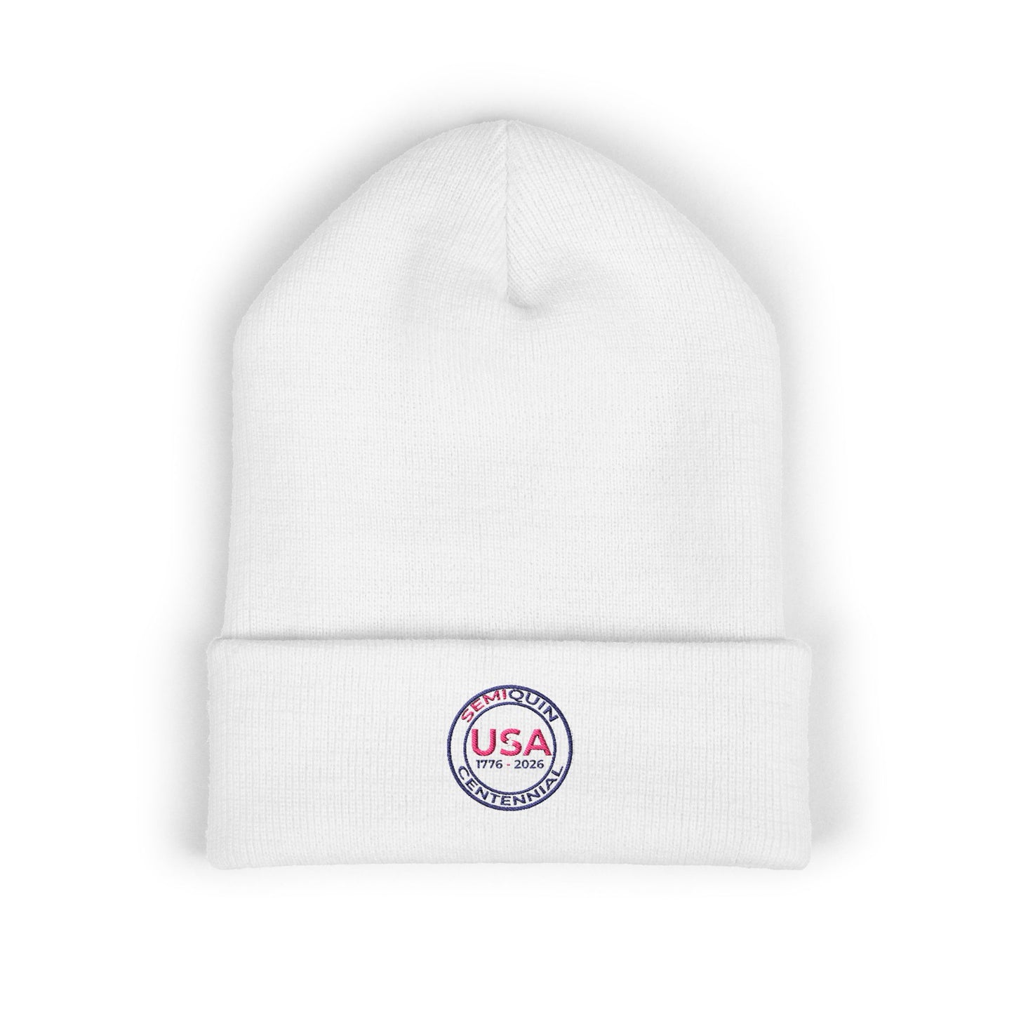 SemiQuin Classic Cuffed Beanie | USA Centennial Embroidered Winter Hat, Patriotic Gift