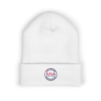SemiQuin Classic Cuffed Beanie | USA Centennial Embroidered Winter Hat, Patriotic Gift