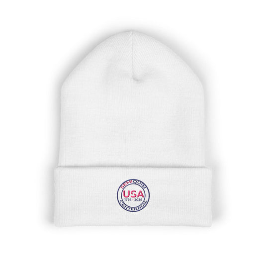 SemiQuin Classic Cuffed Beanie | USA Centennial Embroidered Winter Hat, Patriotic Gift
