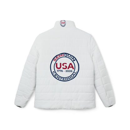 Stylish Women’s USA Puffer Jacket | SemiQuin Centennial Outerwear, Winter Coat, Patriotic Fashion, Outdoor Gear, Holiday Gift for Her