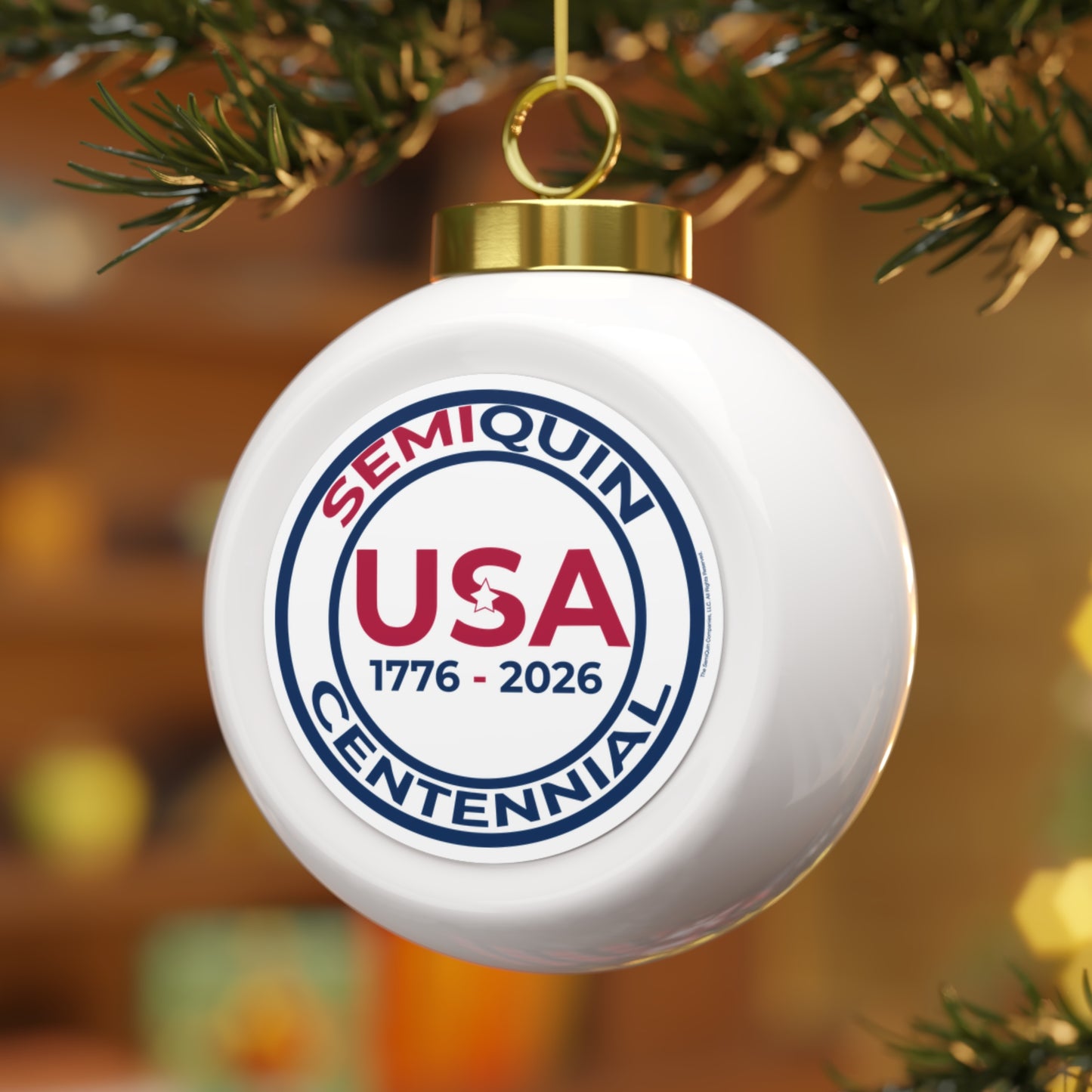 Festive Christmas Ball Ornament - Semiquin USA  1776-2026