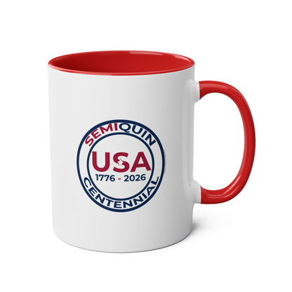 Semiquin 250 Years Two-Tone Coffee Mug, 11oz – Perfect for Celebrations, Patriotic Gift, Americana Collectible, Everyday Use