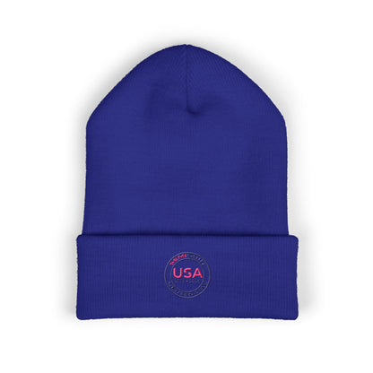 SemiQuin Classic Cuffed Beanie | USA Centennial Embroidered Winter Hat, Patriotic Gift