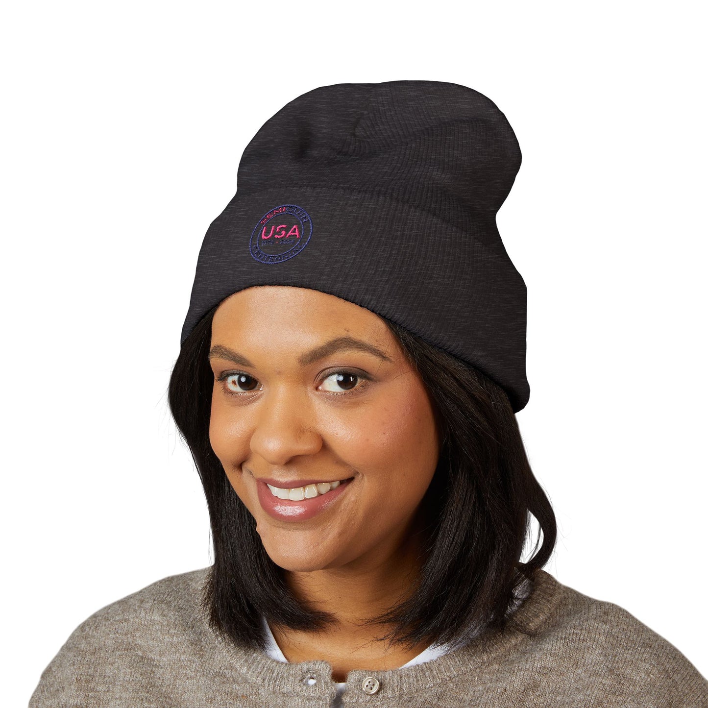 SemiQuin Classic Cuffed Beanie | USA Centennial Embroidered Winter Hat, Patriotic Gift