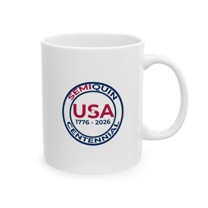 Semiquin Centennial Ceramic Mug | Patriotic Coffee Cup & Tea Mug | 250-Year Celebration Drinkware Gift