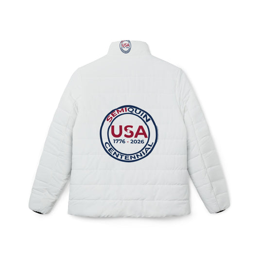 Stylish Women’s USA Puffer Jacket | SemiQuin Centennial Outerwear, Winter Coat, Patriotic Fashion, Outdoor Gear, Holiday Gift for Her
